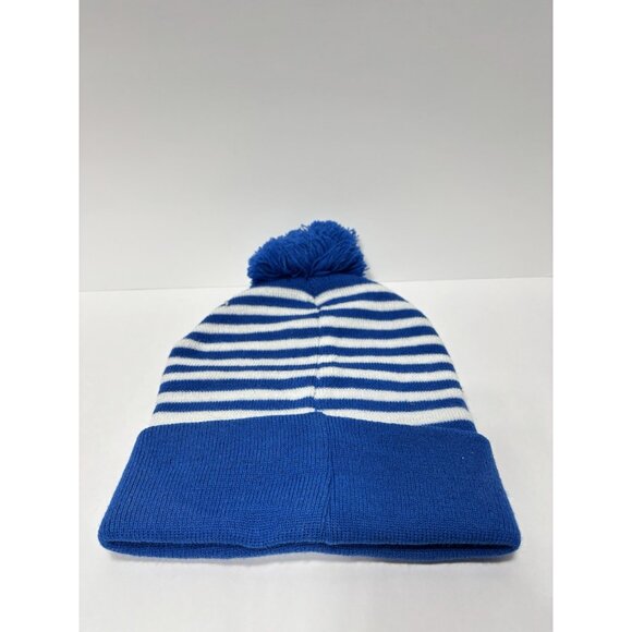 Bell Let's Talk Winter Hat Beanie Blue and White Striped Pom Pom Canadian Promo - Picture 3 of 4